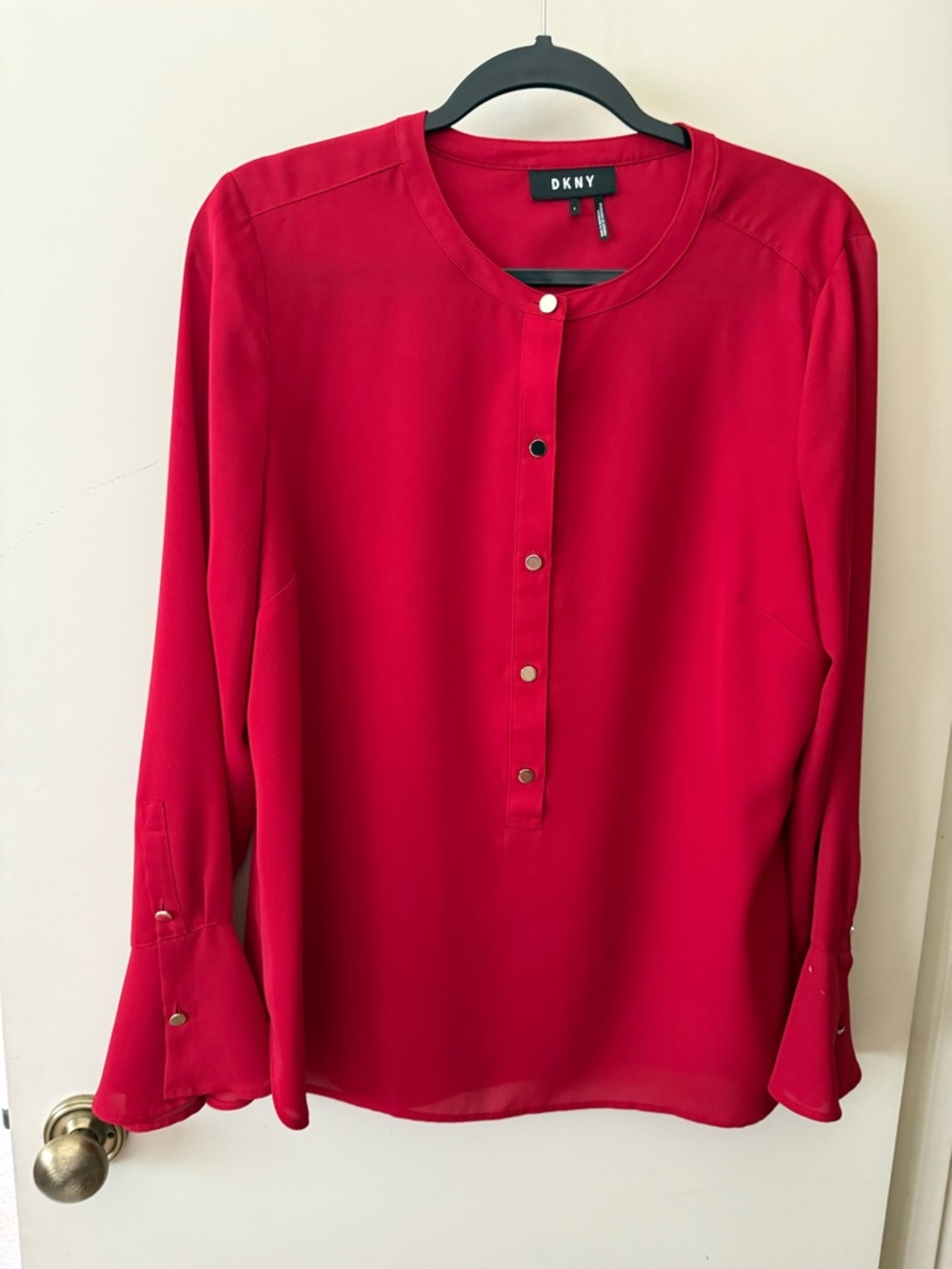 DKNY Red Button-Front Blouse